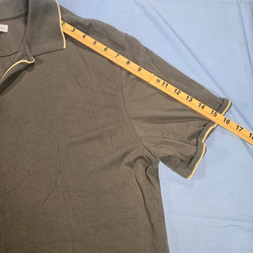 Banana Republic Mens XL Tall Polo Shirt Green Cotton Johnny Collar Tipped Trim